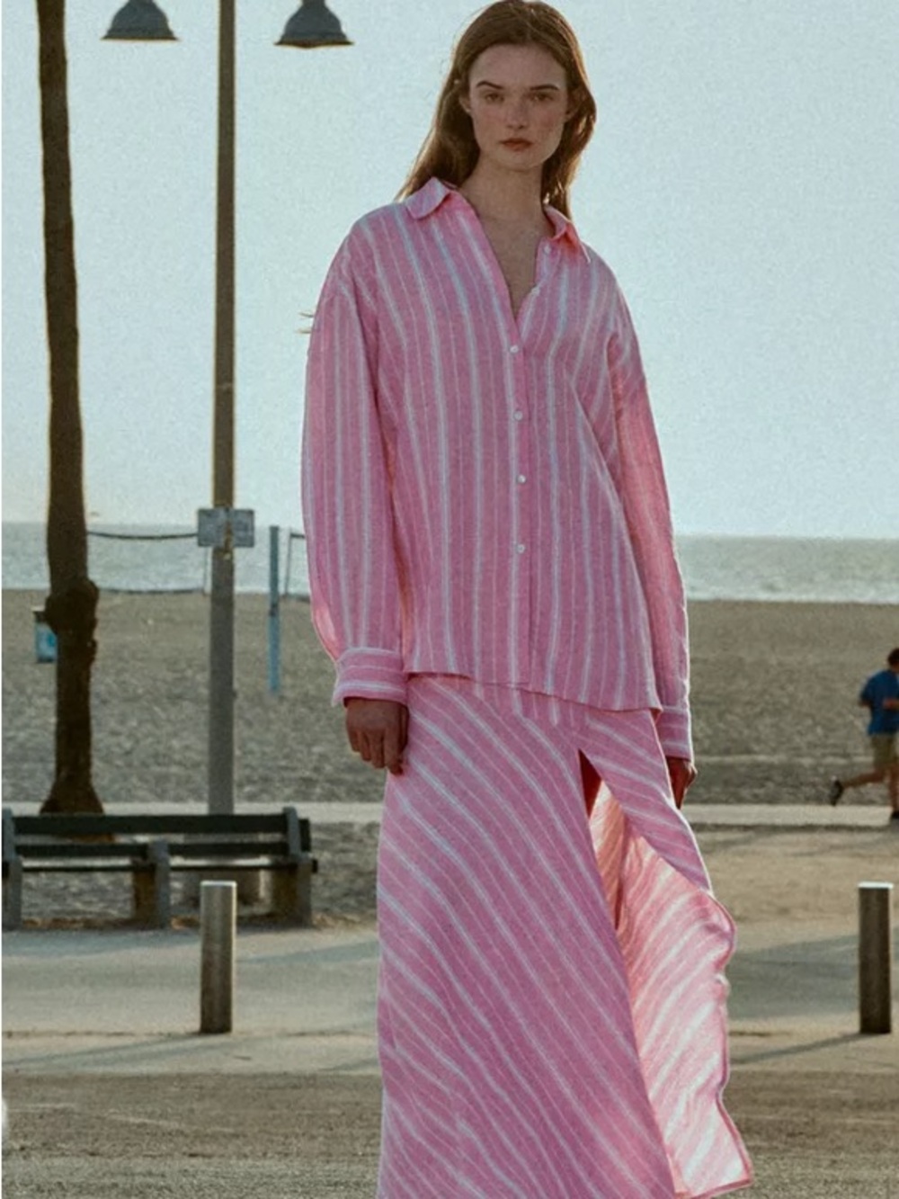 Zara Pink White Striped Button-Down Linen Shirt Relaxed Fit Small NWT - Picture 2 of 16